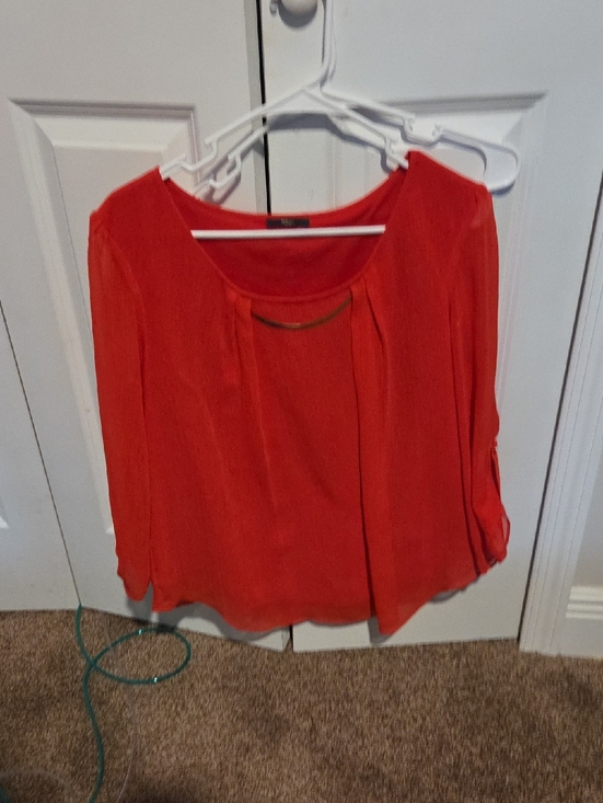 Mahams Tops - Women's Coral-Red Scoop Neck Blouse with Bar Detail